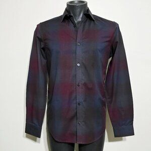 Calvin Klein Shadow Plaid Shirt XS Mens Rare Dressy Casual Corpcore Grunge EUC